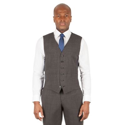 Hammond & Co. by Patrick Grant Grey tonal check 6 button tailored fit suit waistcoat